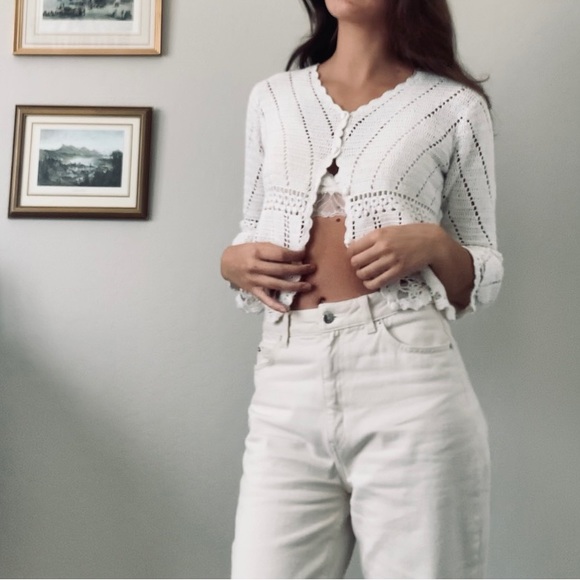 Chelsea Studio | White Crocheted Cardigan - Picture 5 of 6